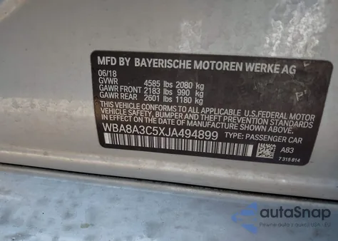 2018 BMW 320I xDrive из США, поврежденный, VIN WBA8A3C5XJA494899